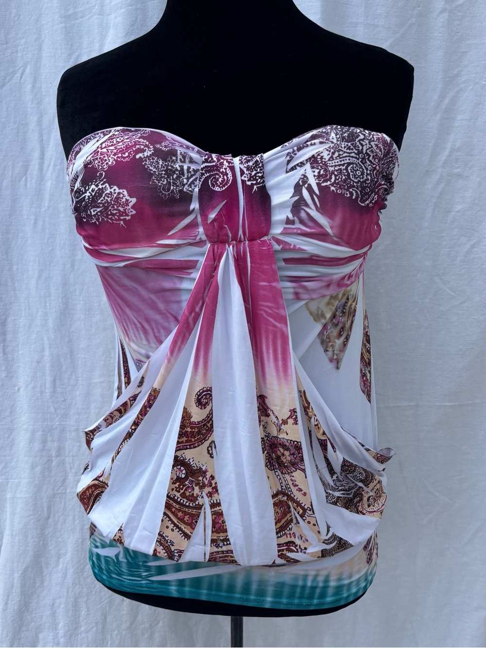 Y2K Paisley Tube Top Boho Festival Fairy Grunge Coquette Bandeau Pink Small